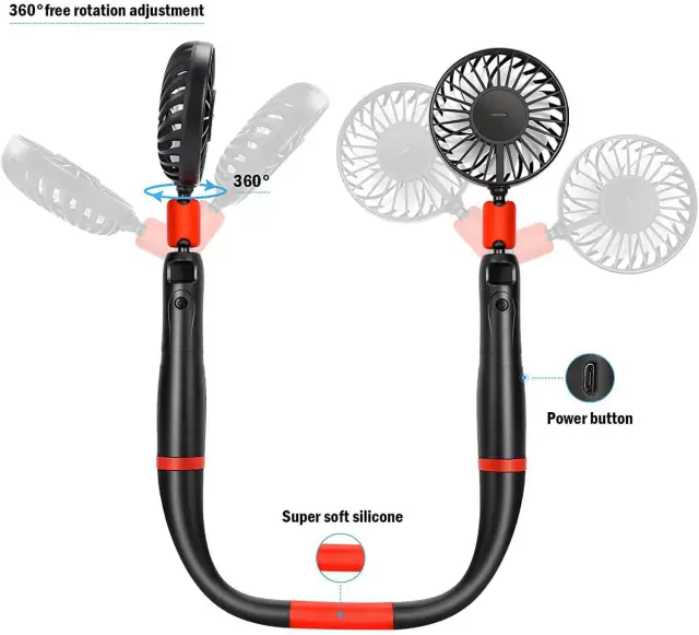 Hands Free Portable Neck Fan Removable 2PCS Fans Rechargeable