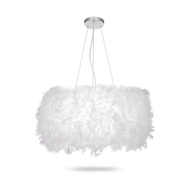 OOVOV White Feather Crystal Chandelier 3-Light Pendant Light Ceiling Lamps Fixtures for Princess Room Bedroom Children Room