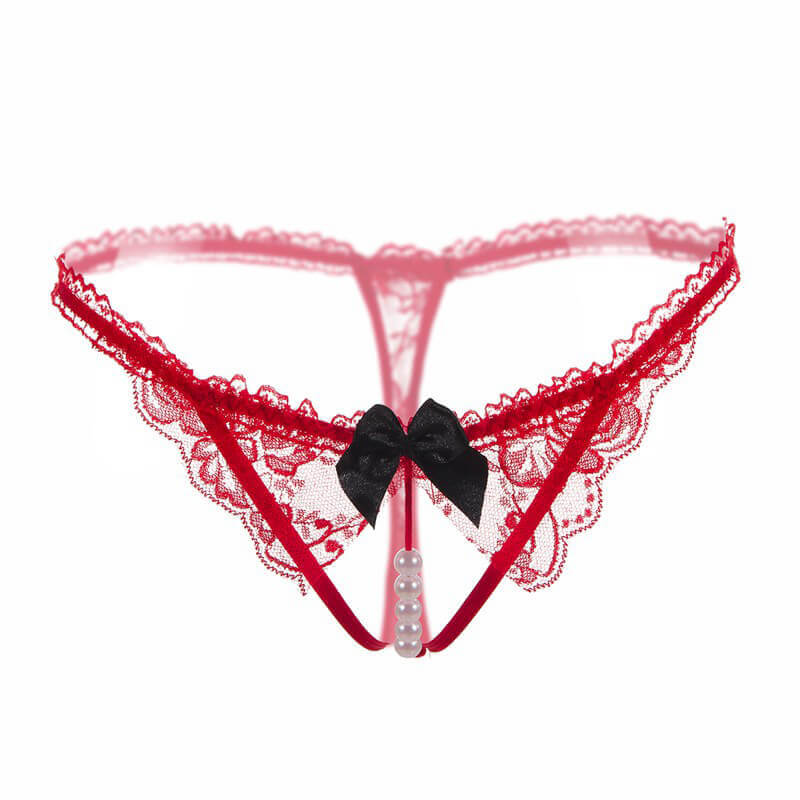 Oovov Open Crotch Pearl Massage Panties G String Women Sexy Lace Hot Transparent Lingerie With