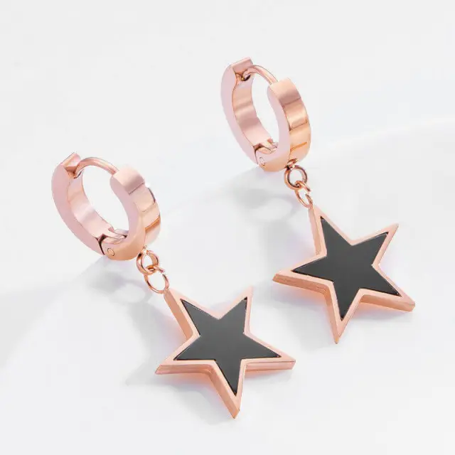 OOVOV Women Girl Stud Earrings Rose Gold Titanium Steel Earrings Roman Numeral Sasanqua Star Short Ear Buckle Jewelry