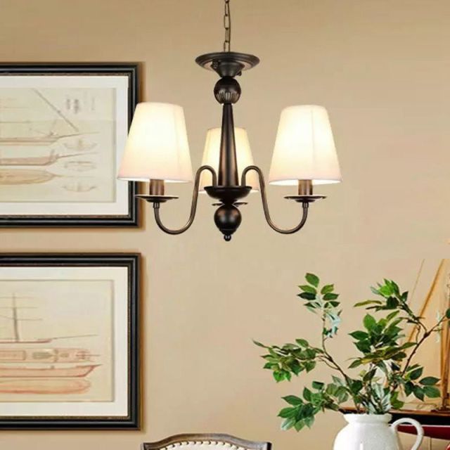 OOVOV Modern Living Room Iron Cloth Chandelier Black E14 Study Room Restaurant Bedroom Pendant Light Lamps