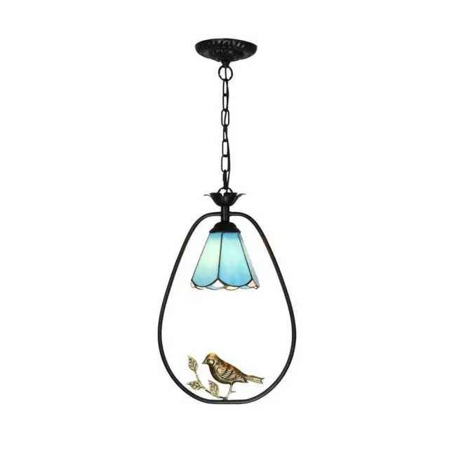 OOVOV Tiffany Hallway Pendant Light Blue Black Iron Birds Balcony Corridor Dining Room Pendent Lamp