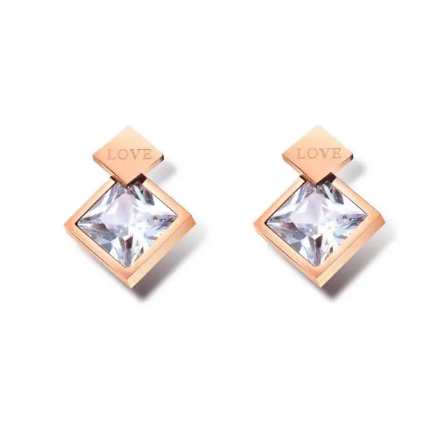 OOVOV Titanium Steel Rose Gold Stud Earrings, Love Forever Stainless Steel Woman Zircon Stud Earrings Jewelry,Nice Gift