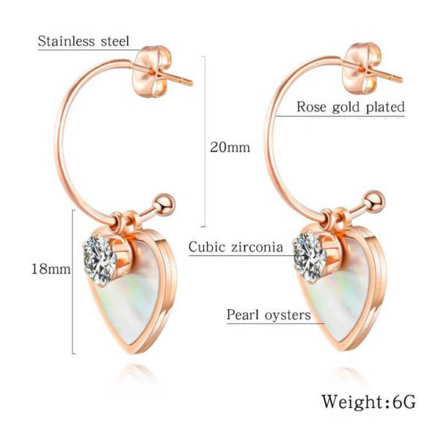 OOVOV Women Stainless Steel Zircon Shell C-shaped Earrings Titanium Steel Rose Gold Lady Stud Earrings