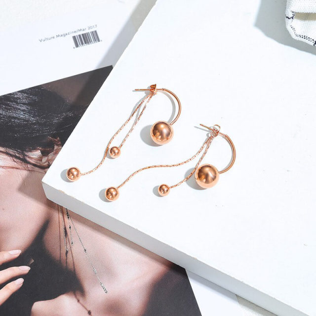OOVOV Tassel Hoop Earring Titanium steel Gold Long Chain Drop Dangle Hook Fashion Crystal Earring for Women Girl