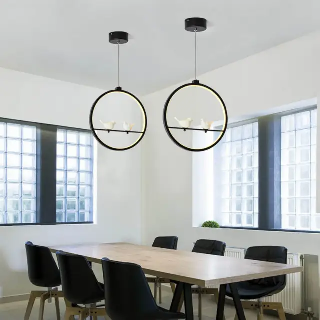 OOVOV Nordic LED Birds Bar Cafe Pendant Light Restaurant Balcony Hallway Pendant Lamp Black White Aluminum Resin