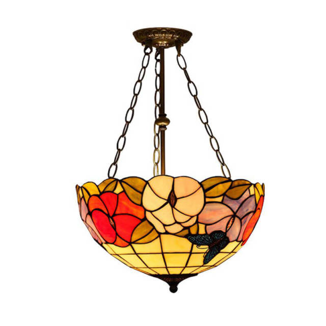 OOVOV Retro Tiffany Flower Anti-Chandelier 16&quot; Retro Glass Bedroom Study Room Restaurant Pendant Light Lamp Fixtures