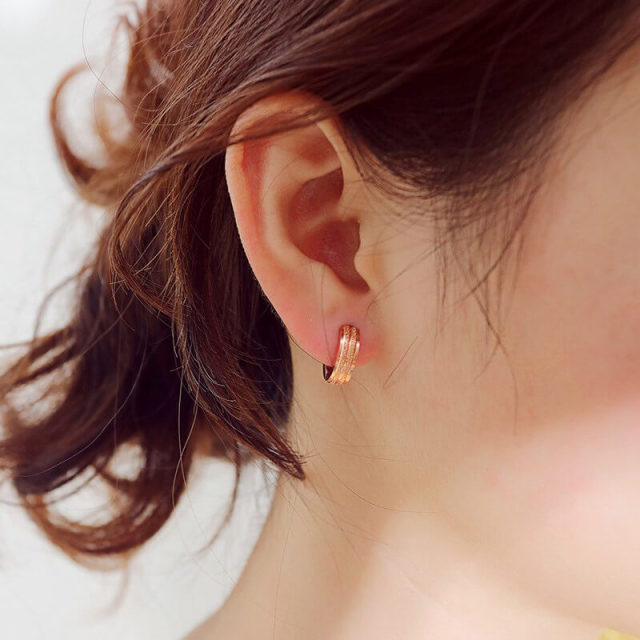 OOVOV Stainless Steel Frosted Ear Buckle,Titanium Steel Rose Gold Stud Earrings,Woman Zircon Stud Earrings Jewelry