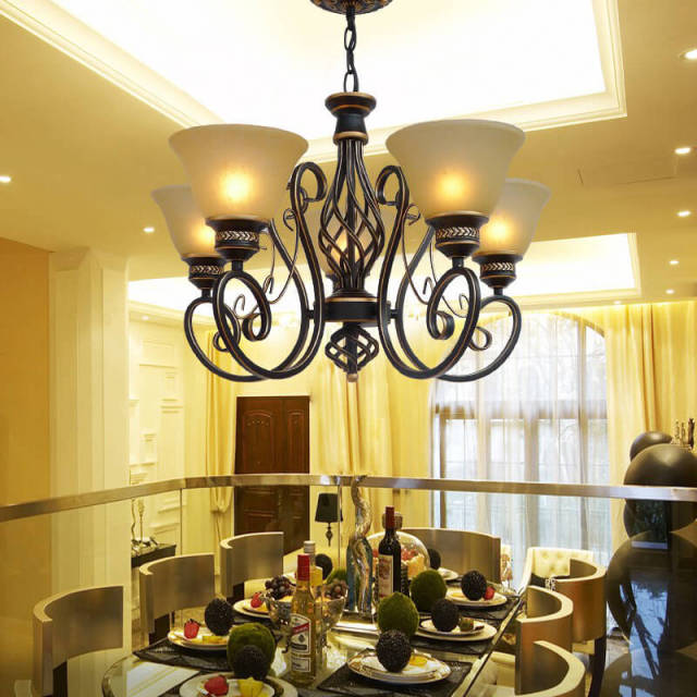OOVOV Living Room Iron Chandelier American Pendant Lights With Glass Lampshade E27 for Study Room Restaurant Bedroom