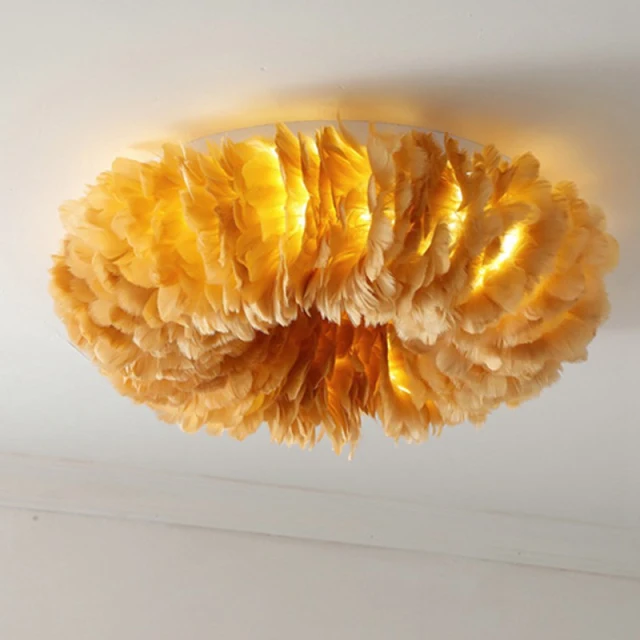 OOVOV White Feather Ceiling Lights LED Indoor Home Ceiling Light Fixture for Bedroom Dining Room Princess Room 50cm