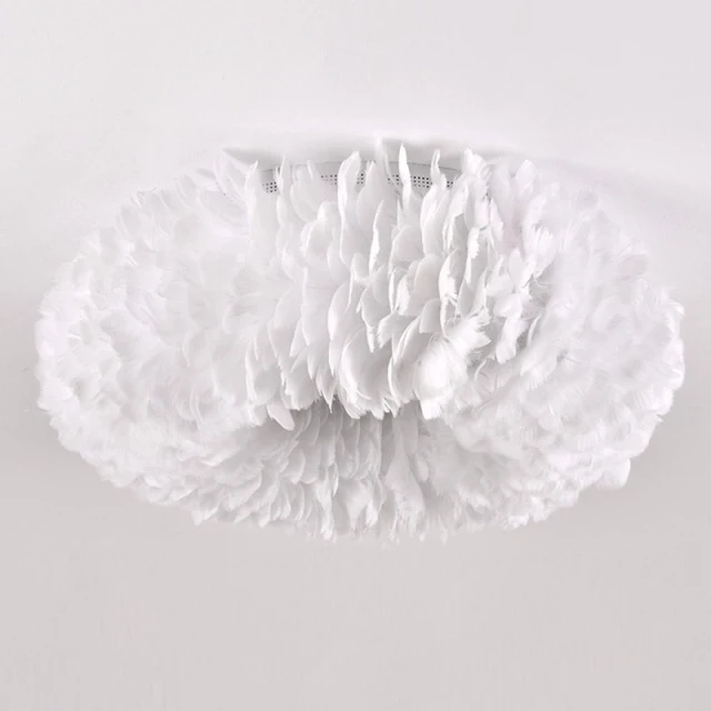 OOVOV White Feather Ceiling Lights LED Indoor Home Ceiling Light Fixture for Bedroom Dining Room Princess Room 50cm