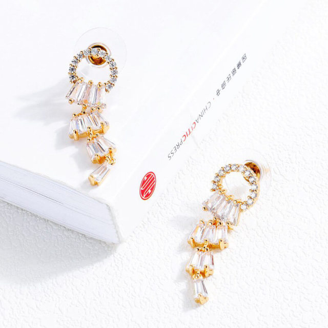 OOVOV Inlaid Zircon Tassel Earrings For Women All-match Long Earrings,Best Gift