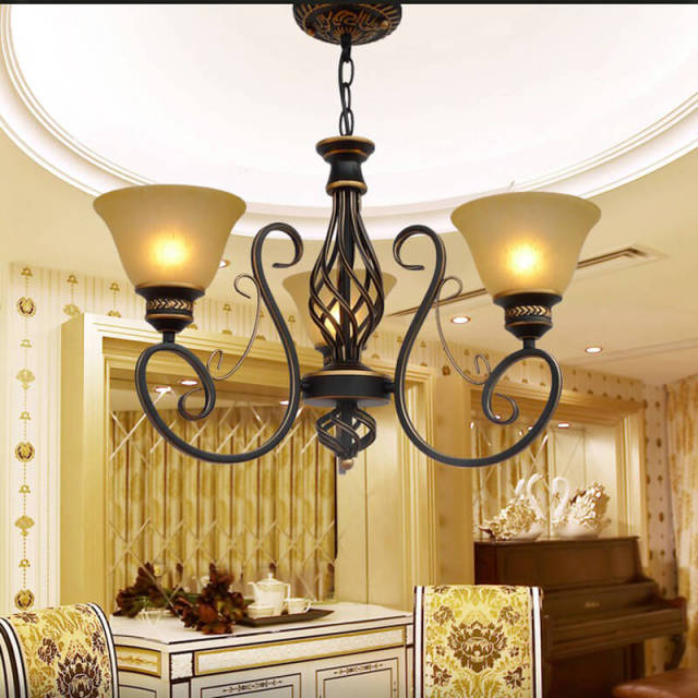 OOVOV Living Room Iron Chandelier American Pendant Lights With Glass Lampshade E27 for Study Room Restaurant Bedroom