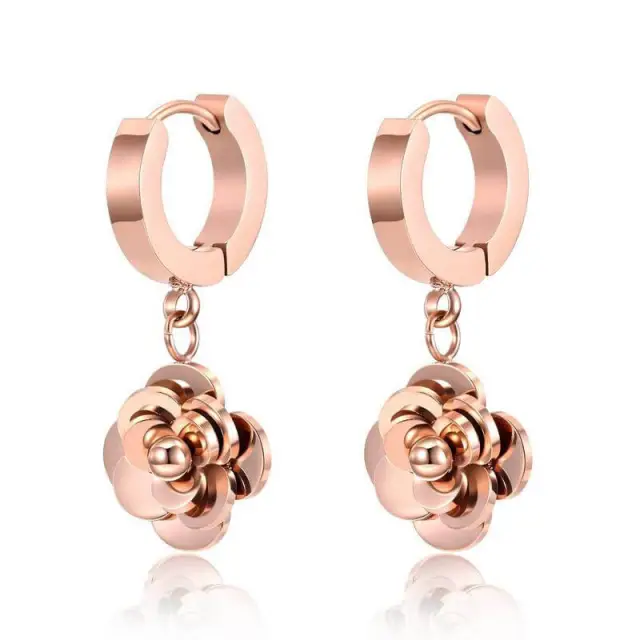 OOVOV Women Girl Stud Earrings Rose Gold Titanium Steel Earrings Roman Numeral Sasanqua Star Short Ear Buckle Jewelry