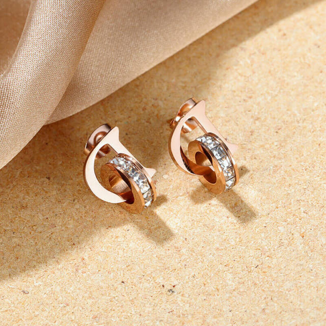 OOVOV Style Design Fashion Rose Gold Stud Earring for Women Girls Jewelry Hoop Earrings