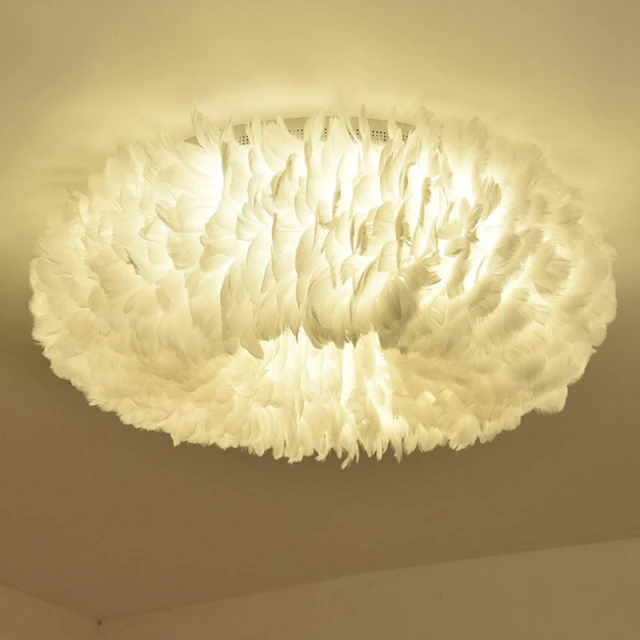 OOVOV White Feather Ceiling Lights LED Indoor Home Ceiling Light Fixture for Bedroom Dining Room Princess Room 50cm