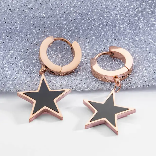 OOVOV Women Girl Stud Earrings Rose Gold Titanium Steel Earrings Roman Numeral Sasanqua Star Short Ear Buckle Jewelry