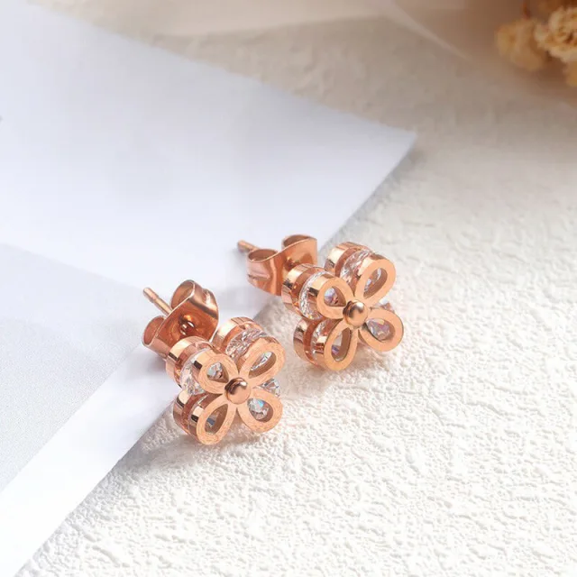 OOVOV Titanium Steel Rose Gold Stud Earrings, Love Forever Stainless Steel Woman Zircon Stud Earrings Jewelry,Nice Gift