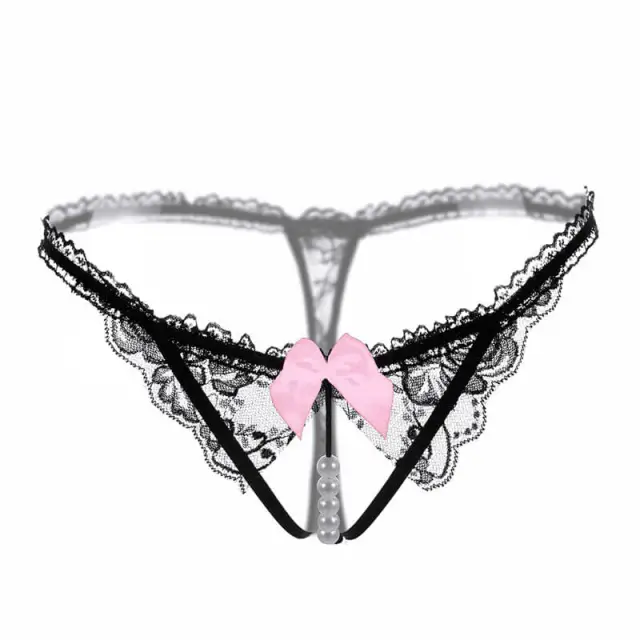 OOVOV Open Crotch Pearl Massage Panties G-String Women Sexy Lace hot transparent Lingerie with bow-tie Female Underwear Thong Briefs Sex Love