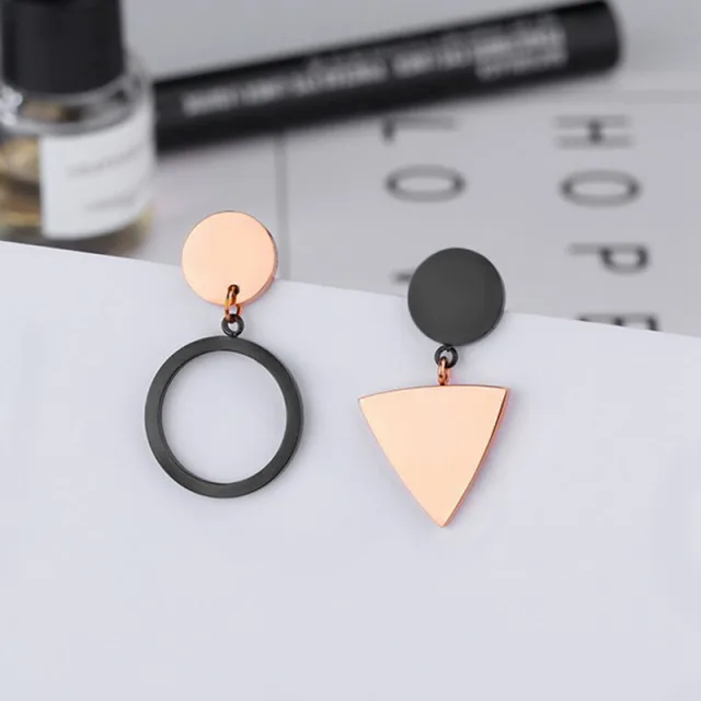 OOVOV Simple Geometric Stud Earrings Asymmetrical Earrings Rose Gold Titanium Steel Earrings For Women Girl