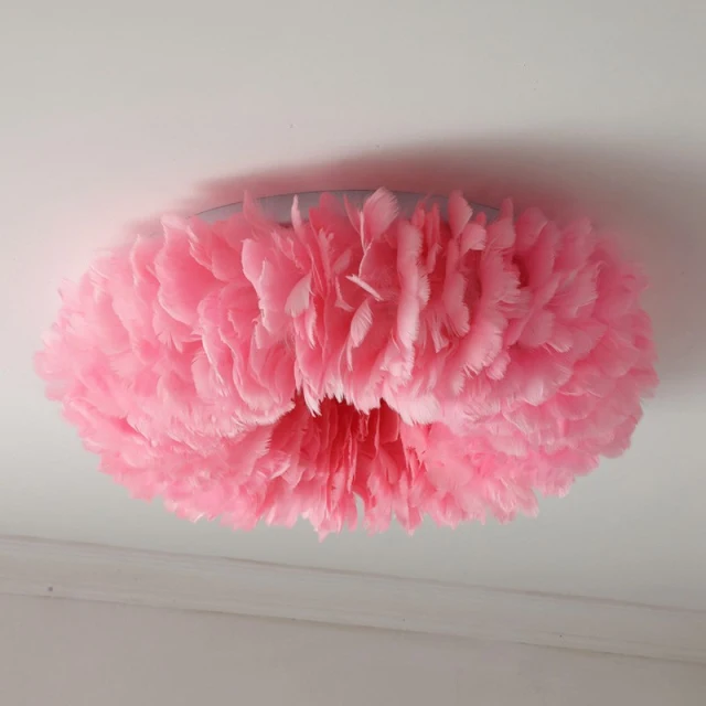 OOVOV White Feather Ceiling Lights LED Indoor Home Ceiling Light Fixture for Bedroom Dining Room Princess Room 50cm