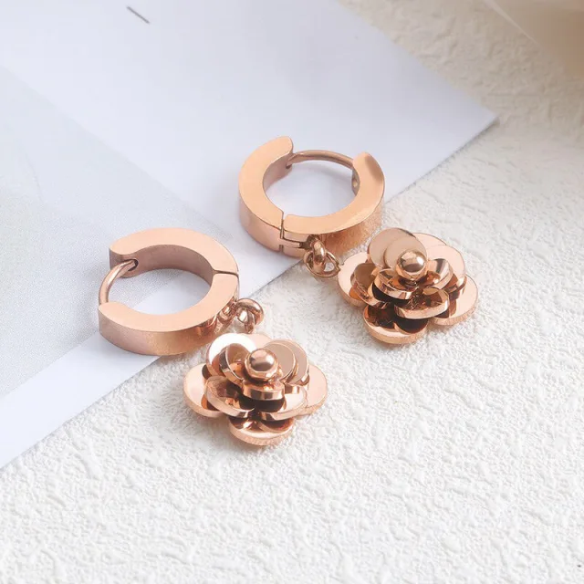 OOVOV Women Girl Stud Earrings Rose Gold Titanium Steel Earrings Roman Numeral Sasanqua Star Short Ear Buckle Jewelry