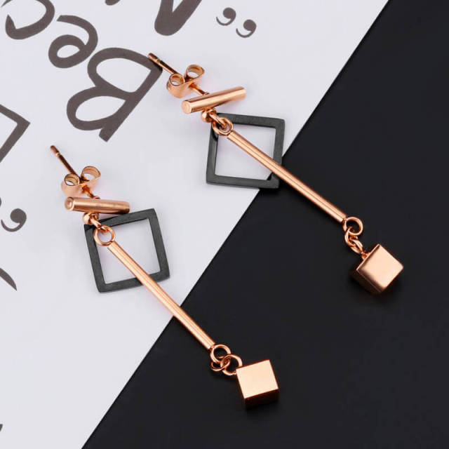 OOVOV Long Tassel Earrings Titanium Stainless Steel Inlaid Pearl Rose Gold Fashion Trendy Women Jewelry Gifts