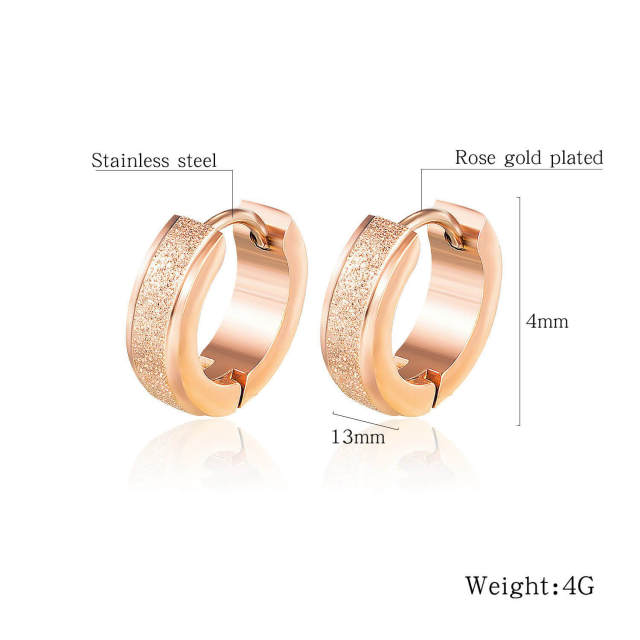 OOVOV Stainless Steel Frosted Ear Buckle,Titanium Steel Rose Gold Stud Earrings,Woman Zircon Stud Earrings Jewelry