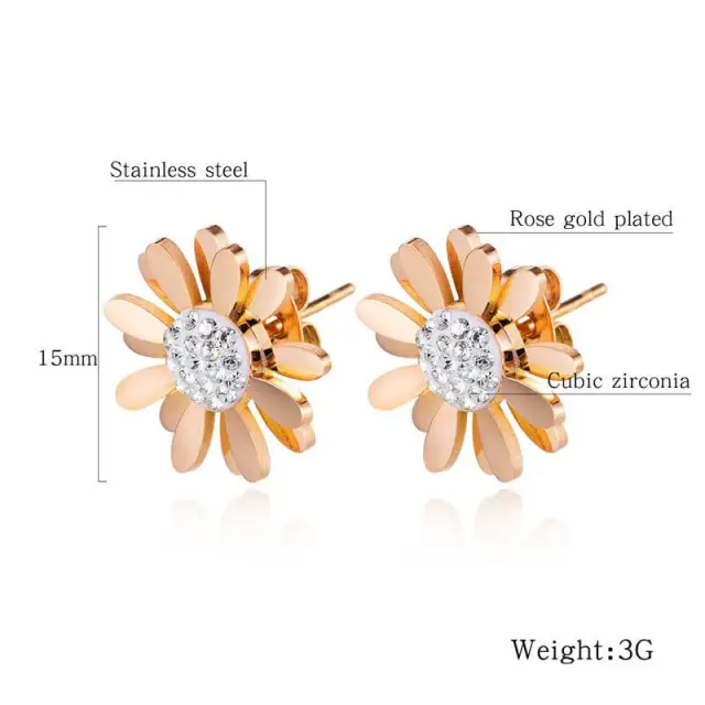 OOVOV Titanium Steel Rose Gold Stud Earrings, Love Forever Stainless Steel Woman Zircon Stud Earrings Jewelry,Nice Gift