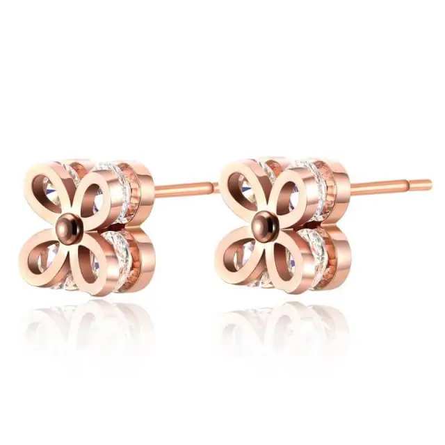 OOVOV Titanium Steel Rose Gold Stud Earrings, Love Forever Stainless Steel Woman Zircon Stud Earrings Jewelry,Nice Gift