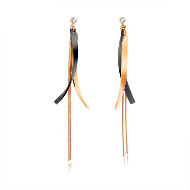 OOVOV Long Tassel Earrings Titanium Stainless Steel Inlaid Pearl Rose Gold Fashion Trendy Women Jewelry Gifts