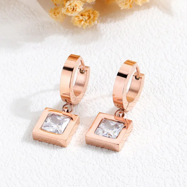 OOVOV Women Girl Stud Earrings Rose Gold Titanium Steel Earrings Roman Numeral Sasanqua Star Short Ear Buckle Jewelry