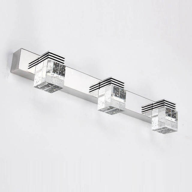 Modern LED Crystal Cube Mirror front Wall Light Indoor Bathroom Polished Chrome Wall Lamp bubble Crystal Washroom Wall Sconces