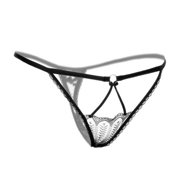 OOVOV Women Hollow Sexy Thong,Transparent Low-waist Lace Elastic Briefs Seamless T-pants Underwear,3 Pieces