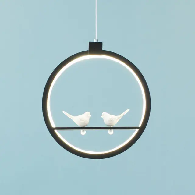 OOVOV Nordic LED Birds Bar Cafe Pendant Light Restaurant Balcony Hallway Pendant Lamp Black White Aluminum Resin