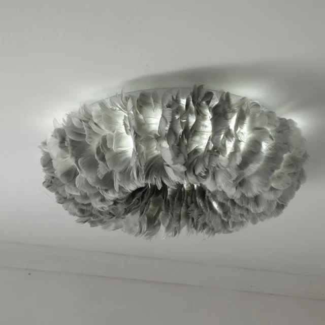 OOVOV White Feather Ceiling Lights LED Indoor Home Ceiling Light Fixture for Bedroom Dining Room Princess Room 50cm