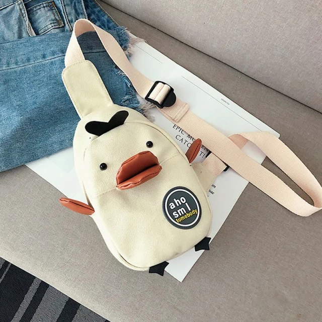 OOVOV Mini Chest Bag For Women,Canvas Bag Female Messenger Bag,Cute Duck Shape Crossbody Bag,Small,Light and Portable.