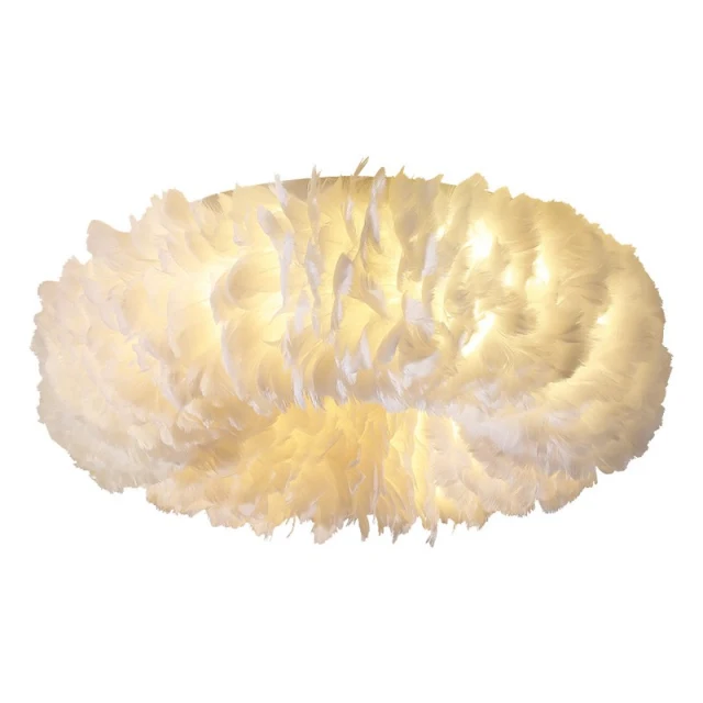 OOVOV White Feather Ceiling Lights LED Indoor Home Ceiling Light Fixture for Bedroom Dining Room Princess Room 50cm