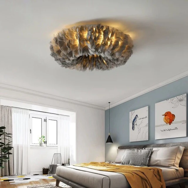 OOVOV White Feather Ceiling Lights LED Indoor Home Ceiling Light Fixture for Bedroom Dining Room Princess Room 50cm