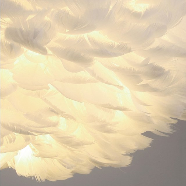 OOVOV White Feather Chandelier 16 inches Feather Pendant Light Fixture Personality Art Lamps for Bedroom Kitchen Restaurant Living Room