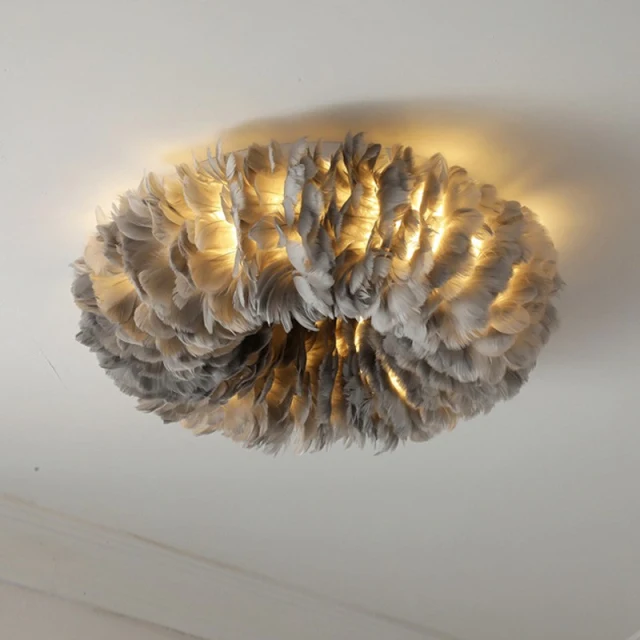 OOVOV White Feather Ceiling Lights LED Indoor Home Ceiling Light Fixture for Bedroom Dining Room Princess Room 50cm