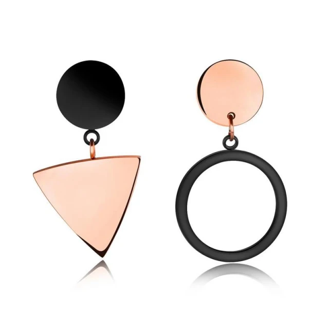 OOVOV Simple Geometric Stud Earrings Asymmetrical Earrings Rose Gold Titanium Steel Earrings For Women Girl