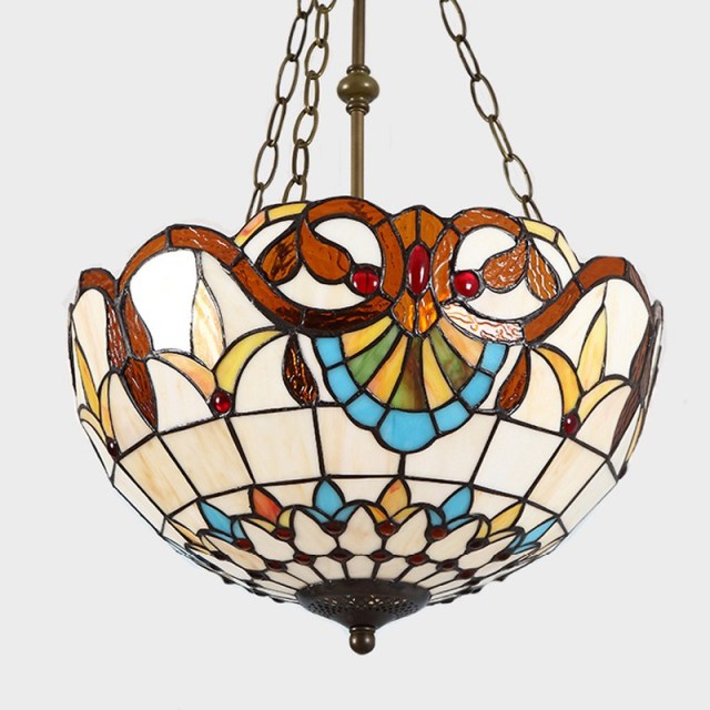 OOVOV Retro Tiffany Flower Anti-Chandelier 16&quot; Retro Glass Bedroom Study Room Restaurant Pendant Light Lamp Fixtures