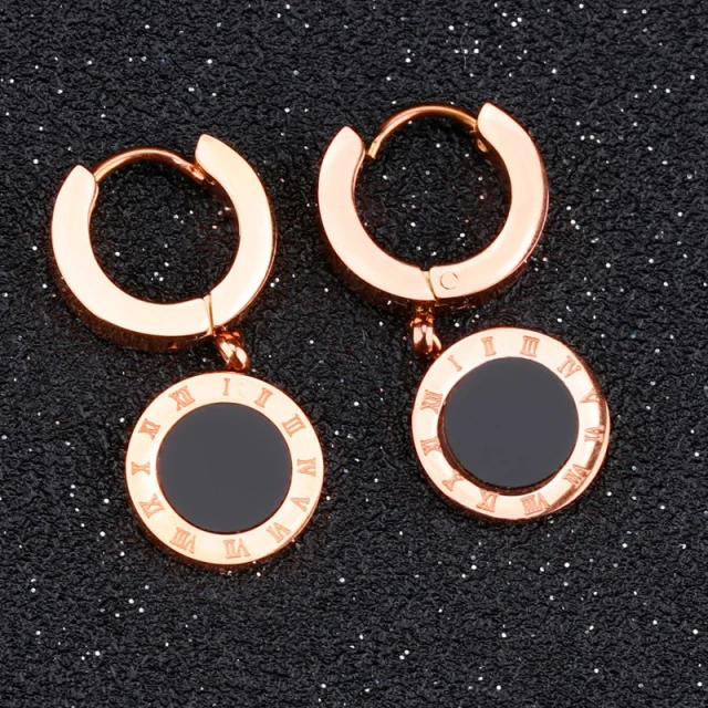 OOVOV Women Girl Stud Earrings Rose Gold Titanium Steel Earrings Roman Numeral Sasanqua Star Short Ear Buckle Jewelry