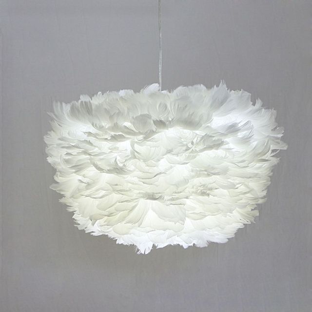 OOVOV White Feather Chandelier 16 inches Feather Pendant Light Fixture Personality Art Lamps for Bedroom Kitchen Restaurant Living Room