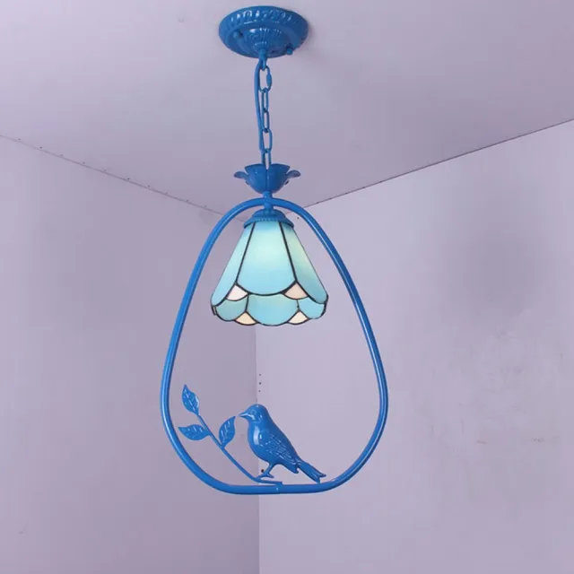 OOVOV Tiffany Hallway Pendant Light Blue Black Iron Birds Balcony Corridor Dining Room Pendent Lamp