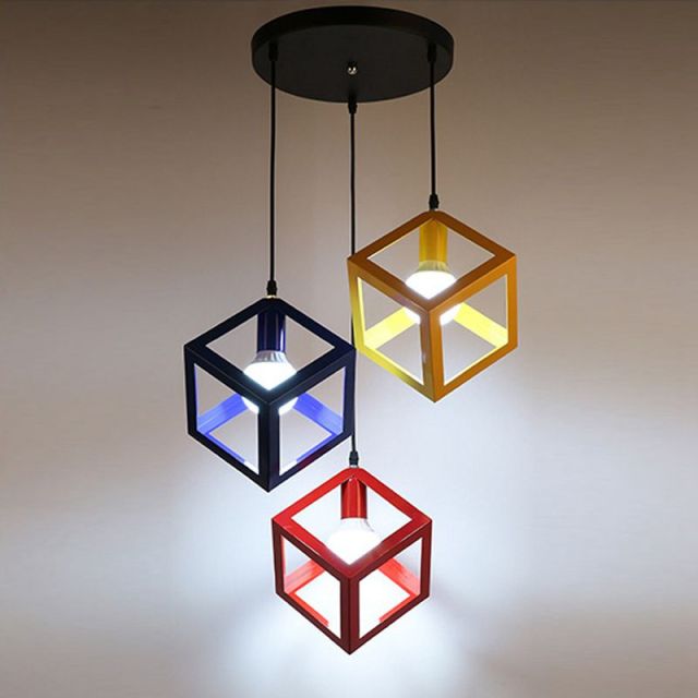 OOVOV Dining Room Pendant Lights Simple Color Cube Restaurant Cafe Bar Kitchen Iron Pendent Lamp Pendant Lighting