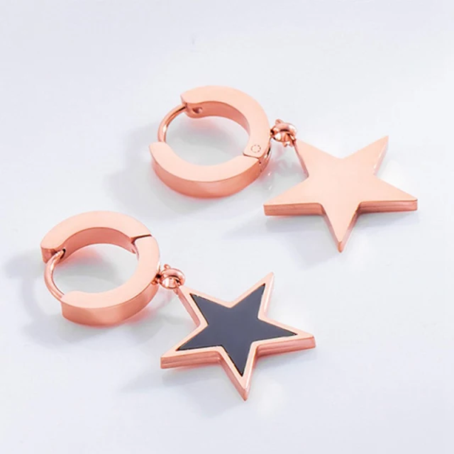 OOVOV Women Girl Stud Earrings Rose Gold Titanium Steel Earrings Roman Numeral Sasanqua Star Short Ear Buckle Jewelry