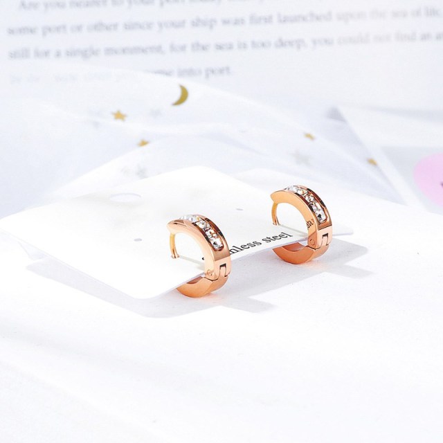 OOVOV Stainless Steel Frosted Ear Buckle,Titanium Steel Rose Gold Stud Earrings,Woman Zircon Stud Earrings Jewelry