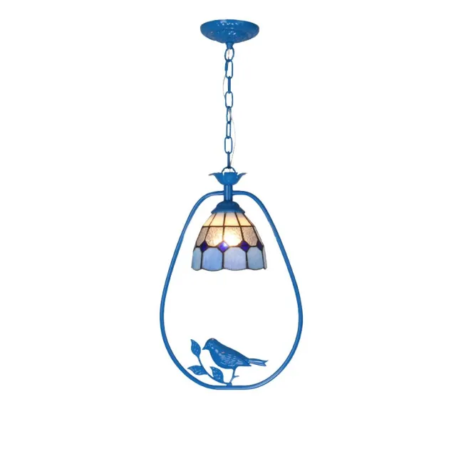 OOVOV Tiffany Hallway Pendant Light Blue Black Iron Birds Balcony Corridor Dining Room Pendent Lamp